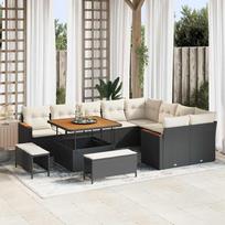 Garden Sofa Set with Cushions 12 pcs Black Poly Rattan