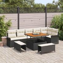 9 Piece Garden Sofa Set with Cushions Black Poly Rattan