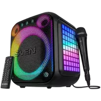 SVEN PS-880 nešiojamas Bluetooth garsiakalbis, 110W RMS, TWS, FM, USB, microSD, LED ekranas, ličio baterija, juoda