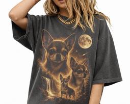 Chihuahua Howling To The Moon Shirt, Vintage Dog Graphic Tee, Custom Pet Mom Gift S black