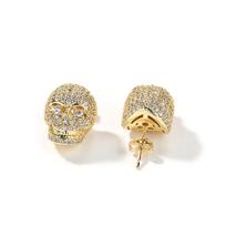 THE BLING KING Creative Skull Stud Earrings Iced Out Cubic Zirconia Punk Skeleton Earring Cool Hiphop Jewelry For Men Halloween auksas