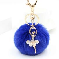 Faux Rabbit Fur Pom Pom Keychain with Angel Pendant Bag Charm Accessory for DIY Decoration Purse Backpack Key Holder One Size