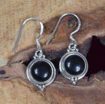 Solid 925 Sterling Silver Black Onyx Round Gemstone Earrings Dangle Earrings