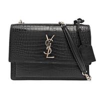 [Pre-Owned] Saint Laurent Sunset Croc Effect Shoulder Bag 'Black' - Very Good #1SJ3LLR ONE SIZE