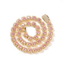The BLING KING 9mm Heart Baguettecz Bracelet Iced Out Red Green Pink Heart Cubic Zirconia Link Chain Necklace Hiphop Jewelry 7inch bracelet