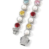 THE BLING KING Mixed Pearl Colorful Round Gemstone Necklace Iced Out Multi Color Big CZ Luxury Bracelet HipHop Jewelry For Gift 7inch bracelet auksas