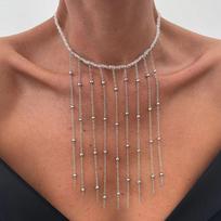 Salircon Exquisite Imitation Pearl Tassels Open Choker Necklace Women Fashion Long Tassel CCB Beads Clavicle Chain Jewelry 2026