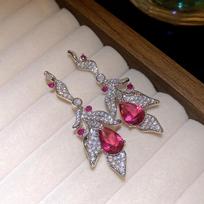 Crystal Water Drop Leaf Pendant Earrings Exquisite Fashion Elegant Jewelry