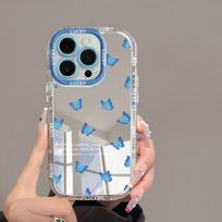 Soft Silicone Phone Case IPhone 15 Pro 14 13 11 With Full Screen Blue Butterfly Print Mirror Finish Anti-Fingerprint Drop iPhone 6