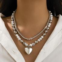 SHIXIN 2Pcs/Set Punk Plastic Big Heart Pendant Necklace for Women Luxury Natural Stone Beads Choker Necklace Lady Party Jewelry