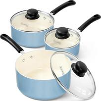 MICHELANGELO Nonstick Sauce Pan Set with Lid Ceramic Coating Small Saucepan Set with Stay-Cool Handle Induction Pots for Cooking šviesiai mėlyna spalva