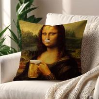M-Mona L-Lisa Smile Art Funny Meme Cushion Cover For Pillow Printing Sofa Decoration Home Car Room Shop Office Nordic Simplicity Peach skin 18*18(CM)-1Pcs