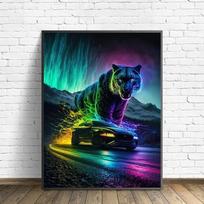 Pasidaryk pats deimantinė tapyba Juodoji pantera ir sportinis automobilis Kryželiu siuvinėjimo rinkinys Mozaikos menas Deimantinė tapyba pilnas apskritimas/kvadratinis deimantas Namų dekoravimas Round 30x40cm