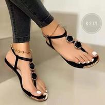 2025 Women's Shoes Thong Women's Sandals Outdoor Casual Sandals Women Round Toe Flat with Plus Size Buckle Strap Ladies Shoes 36 juoda