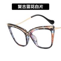 X Cat'S Eye Metal Glasses Frame Anti-Blue Light Large Frame Flat Glasses Trendy Retro Glasses Frame PC tablet + anti-blue light