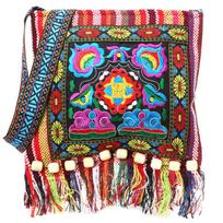 Hmong Vintage Ethnic Shoulder Bag Embroidery Boho Hippie Tassel Tote KTY 29x26cm