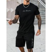 Men's Casual Oversized Set, Los Angeles Letter Pattern Print, Lightweight and Breathable Texture S