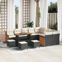 14 Piece Garden Sofa Set with Cushions Black and Cream Poly Rattan
