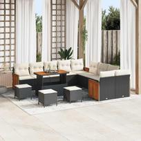 Garden Sofa Set with Cushions 14 pcs Black and Cream