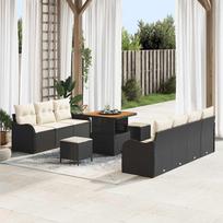 10 Piece Garden Sofa Set with Cushions Black Poly Rattan