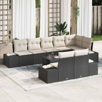 9 piece Garden Sofa Set with Cushions Black and Cream Poly Rattan