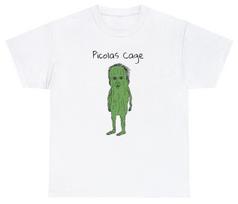 Picolas Cage T-Shirt Awkward Celebrity Humor Nicolas Cage Pickle Lover Silly Tee L