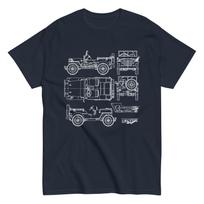 Willys MB Jeep WWII Military Technical Drawing Blueprint Graphic T-Shirt XXXL gray