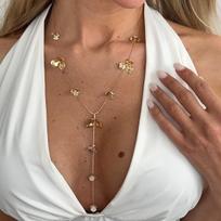Sweet Personality Liquid Metal Petals Three-leaf Flower Pendant Y-shaped Necklace for Women Fashion Collar Chain Jewelry Gifts auksas