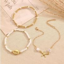 3Pcs Stretch Beaded Bracelet Set Pearl Multiple Layers Bracelet Dainty Shell Bracelet Set  Gift auksas