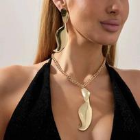 Salircon Exaggerated Personality Irregular Spiral Geometry Pendant Necklace Women Stud Earrings Women Fashion Unique Jewelry Set