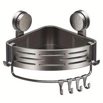 Space Saving Suction Cup Bathroom Rack With Sturdy Triangular Frame And Hook Rod Suitable For Showers And Bathrooms pilka spalva