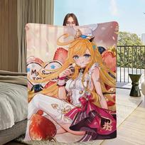 Šilta pliušinė pledas Minkštas flanelas sofai, miegamajam, biurui, kelionėms Puiki dovana žaidimų kambariui ir Genshin gerbėjams 100x150cm