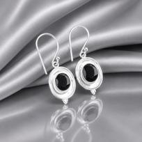 Black Onyx Gemstone Silver Dangles Earring 1.5  Handmade 925 Sterling Silver Jewelry For Women EE-1-16