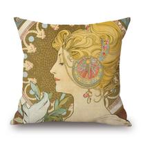 Alphonse Mucha Princesės Tapyba Pagalvės užvalkalas Grožio Plakatas Pagalvės užvalkalas Dekoratyvinės Pagalvės Sofa Peach skin 18*18(CM)-1Pcs