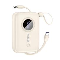 10000mAh powerbankas su USBC ir iPhone Lightning laidais, smėlio spalvos