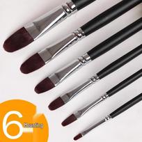Set of 6 Watercolor, Oil & Acrylic Painting Brushes - Flat & Round Nylon Heads Flat Peak Green Brush Set of 5