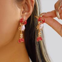 Ocean Theme Red Rhinestone Crab Lobster Drop Earrings For Women Exquisite Pearl Zircon Animal Earring Summer Beach Party Jewelry black