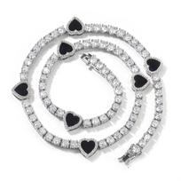 THE BLING KING 4mm Black Clover Heart Tennis Chain Necklace Iced Out Cubic Zirconia Bracelet Gift For Women Men Hiphop Jewelry 6inch bracelet&Silver Heart juoda