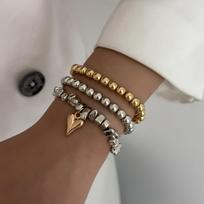 Salircon 3pcs/set Fashion Irregular CCB Beads Chain Heart Pendant Bracelet Women New Vintage Imitation Pearl Bangle Jewelry Gift