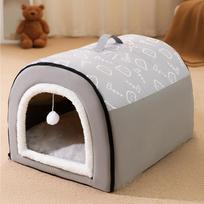 Warm Dog House Detachable Pet Sleeping Bed for Small Medium Dogs Cats Soft Non-slip Dog Kennel Puppy Kitten Nest Pet Supplies S-35x30x30cm pilka