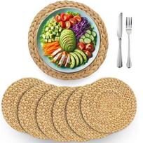 6 vienetų rankomis pinti rotango padėkliukai - apvalūs pinti stalo kilimėliai, tinkami valgomiesiems ir svetainėms, atsparūs karščiui (YELLOW,30cm&Round) geltona