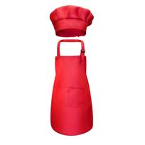 Children Chef Apron Front Pocket Bib Boys Girls Apron Kitchen Craft Kids Apron Painting Cooking Baby Pinafore+Hat Sets M raudona