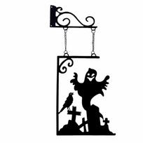 Vintage Halloween Hanging Sign Not Easy To Deform Halloween Decoration Witch Silhouette  Courtyard Style Ghost
