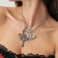 SHIXIN Gothic Red Heart Jesus Cross Pendant Necklaces Set Women Punk Style Stackable Choker Retro Halloween Jewelry Accessories