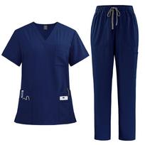 Soft Pink Clinical Uniform with Pockets Healthcare Woman Pharmacy Workwear Work Clothes Scrub Top & Pants tamsiai mėlyna spalva