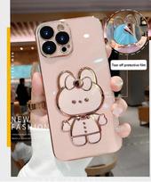 Stand Holder Phone Cases for iPhone 11 12 13 14 15 Pro Max Case 15 Plus 13Pro 12Pro 15Pro 14Pro Max Cover Cute Rabbit Girl Coque For iPhone 15