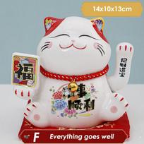 5.5 Inch Ceramic Beckoning Cat Maneki Neko Ornament Feng Shui Decoration Swing Lucky Fortune Cat Battery Powered Business Gift