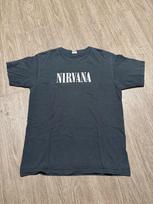 Vintage Nirvana Band T-Shirt Medium Silver Smiley Face Logo Grunge Y2K S gray