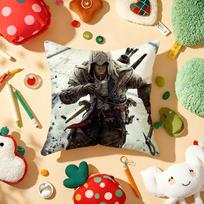 A-Assassins C-Creed Game Cushion Cover Plush Fabric Soft Double-Sided Printed Sofa Warm Winter Home Gift Pillow Cover Peach skin 18*18(CM)-1Pcs