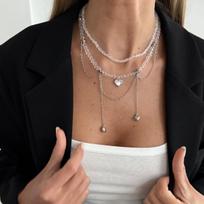 Salircon 2Pcs/set Peach Heart Tassel Pendant Necklace for Women Boho Exquisite Crystal Beaded Clavicle Chain Fashion Y2K Jewelry balta